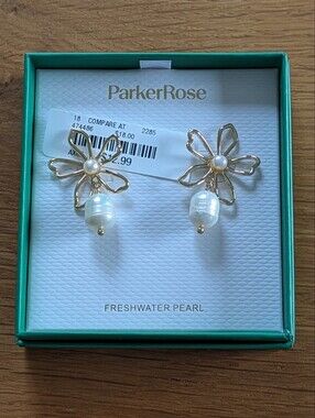 Parker Rose Floral Pearl Earrings NIB NWT